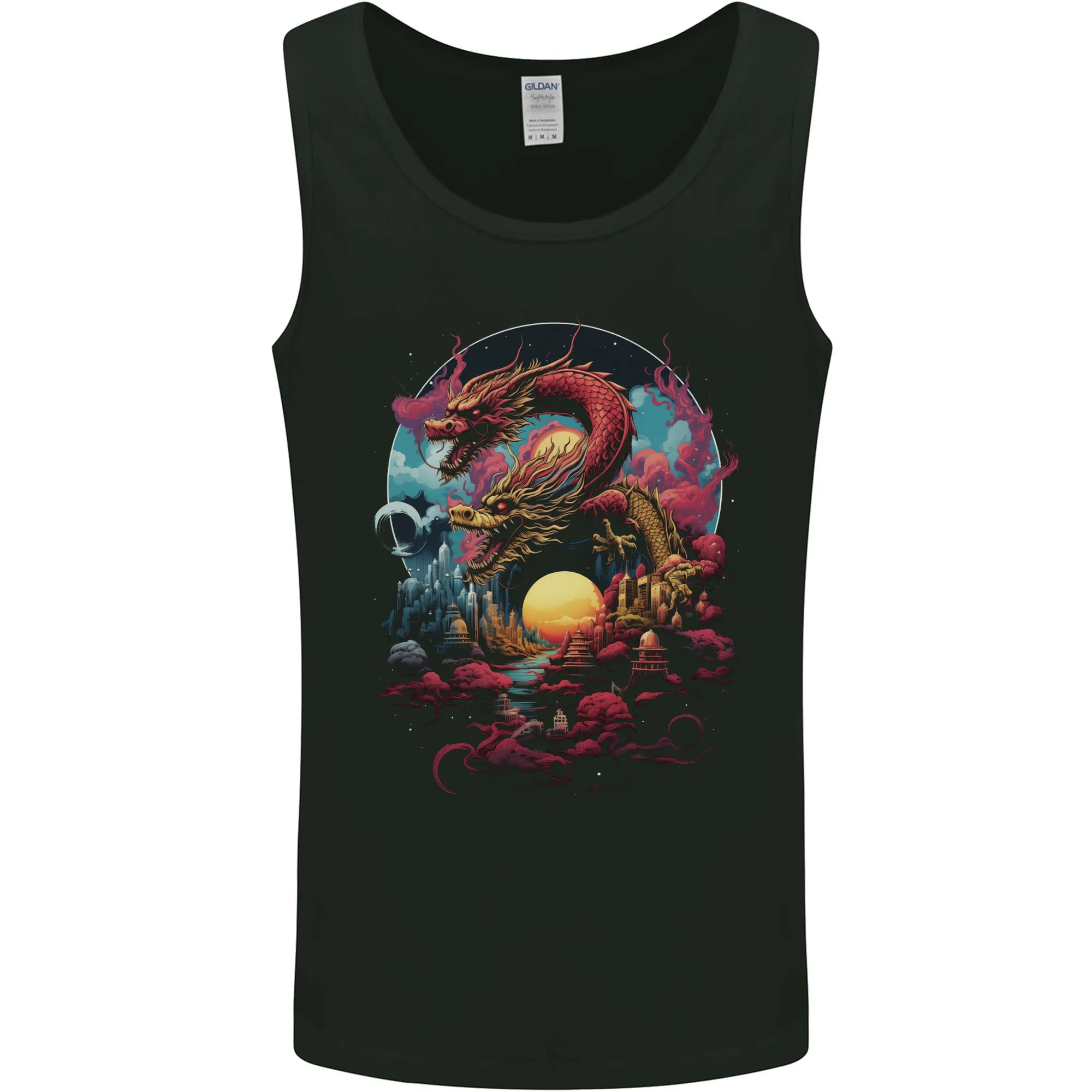 2 Sunset Fantasy Dragons Mens Vest Tank Top