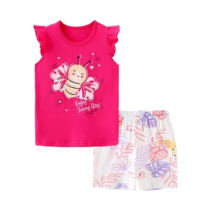 Baby Girl Floral Pattern Crewneck T-Shirt Summer Clothing Sets