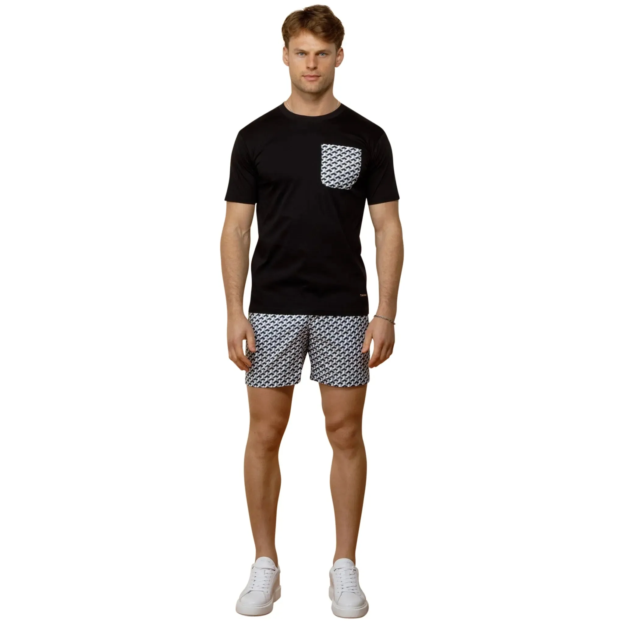 Belier Illusion Print Black Monochrome Pocket T Shirt