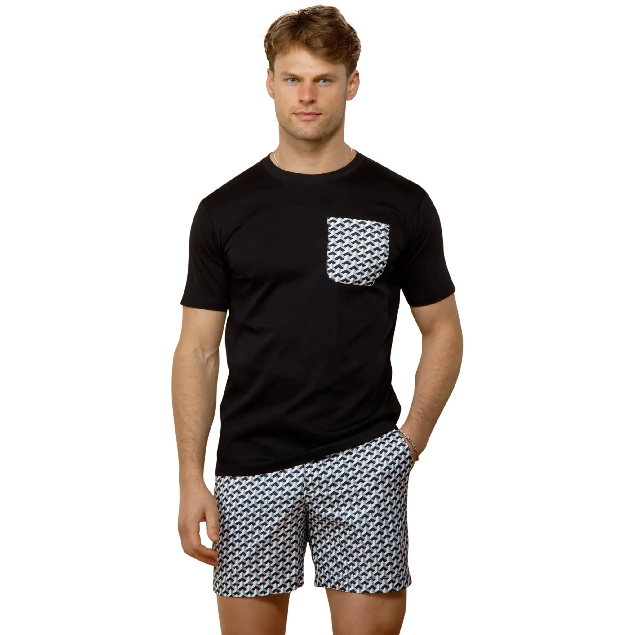 Belier Illusion Print Black Monochrome Pocket T Shirt