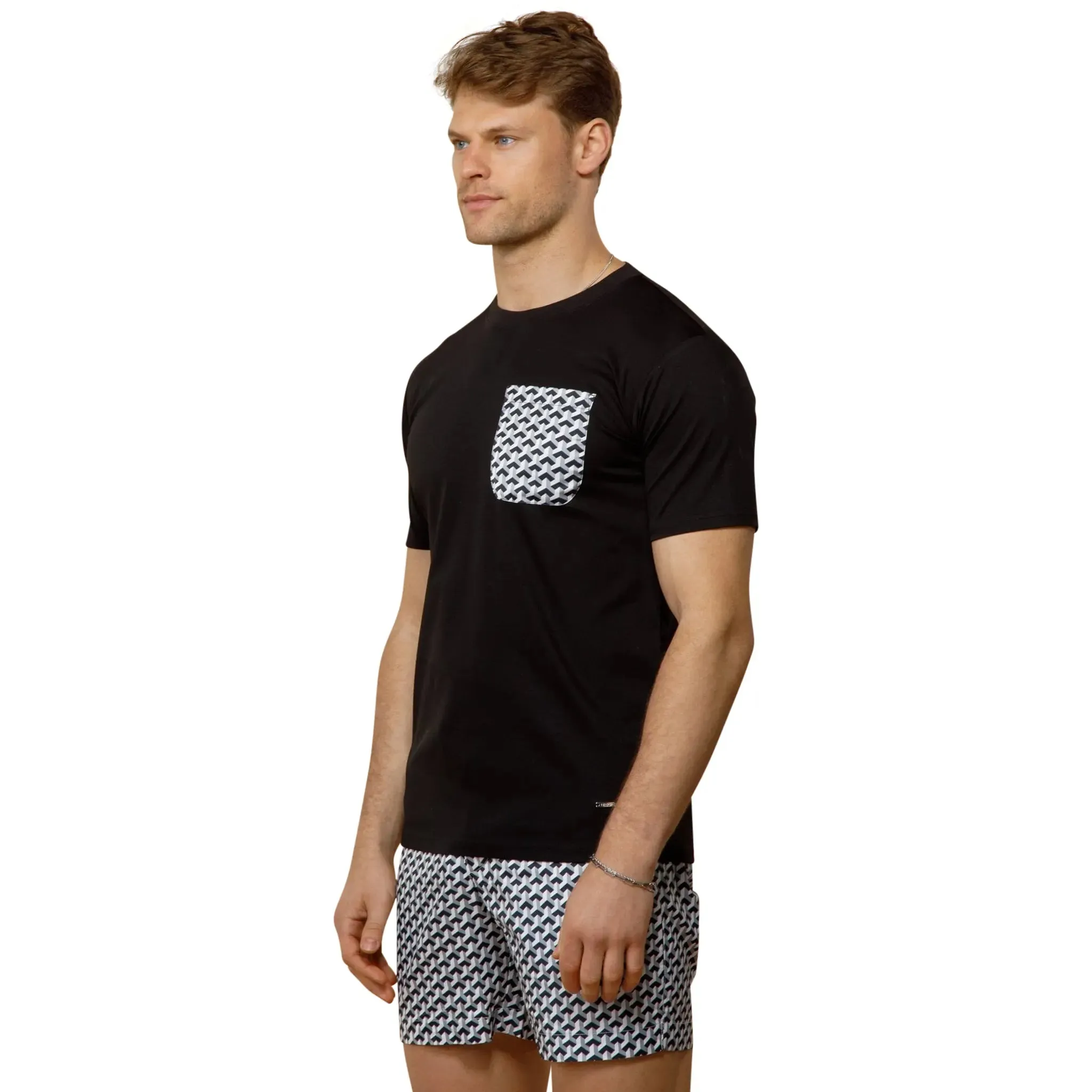 Belier Illusion Print Black Monochrome Pocket T Shirt