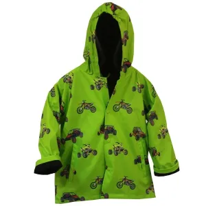 Big Boys Green Sand Toys Print Hooded Trendy Raincoat 8-10