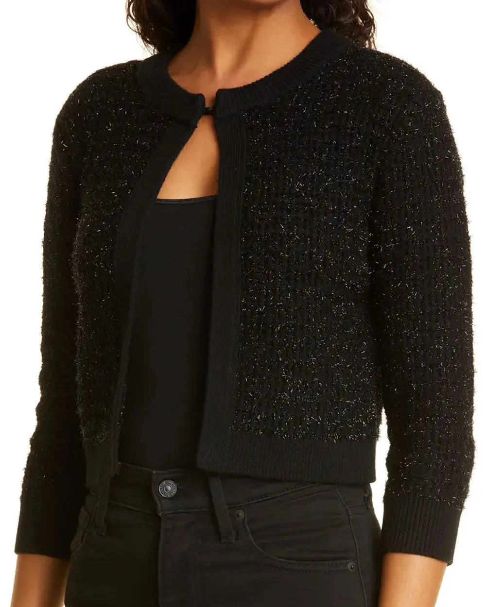 Black Tweed Bow Embellished Akira Cardigan