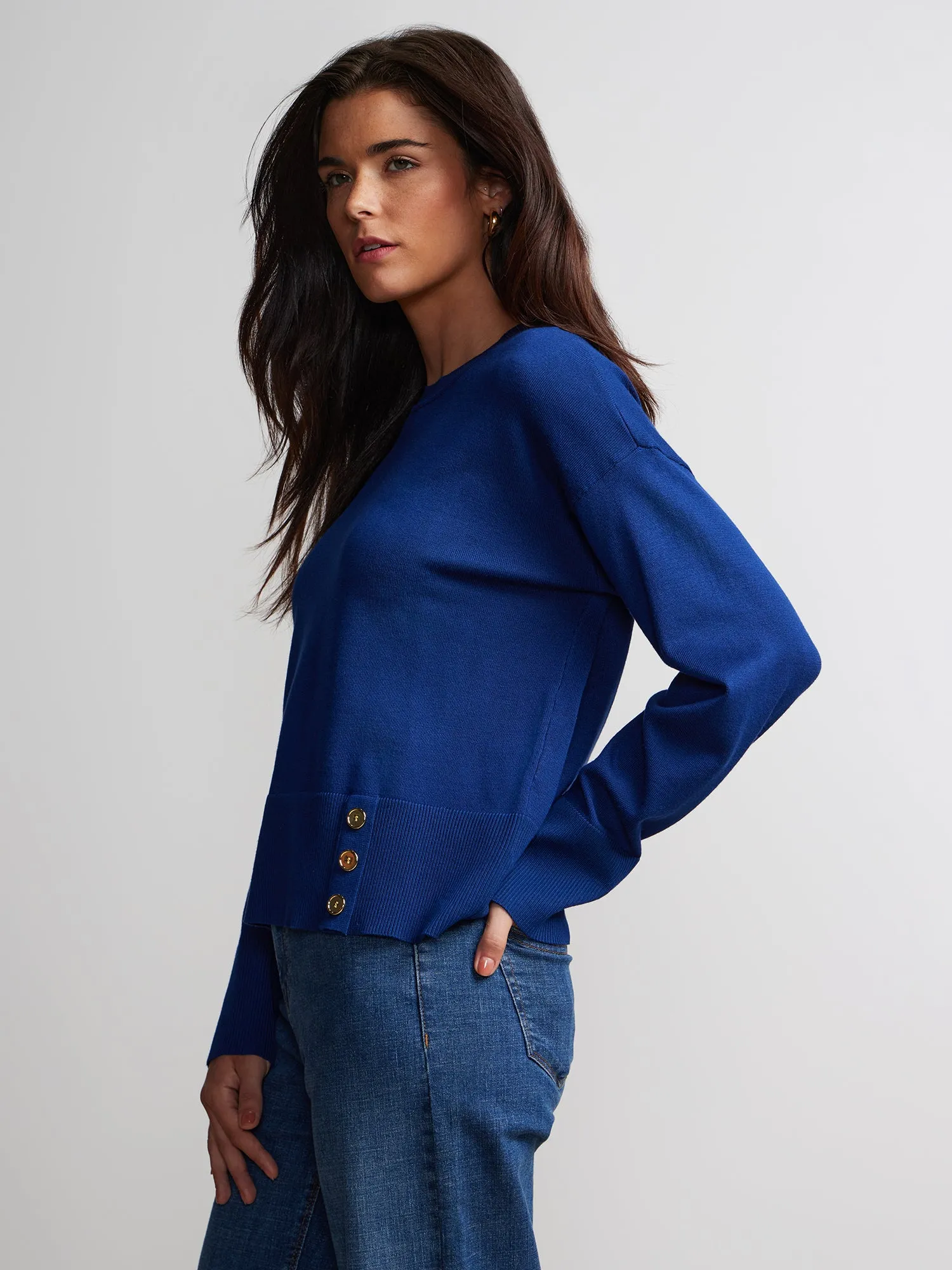 Boxy Button Hem Pullover