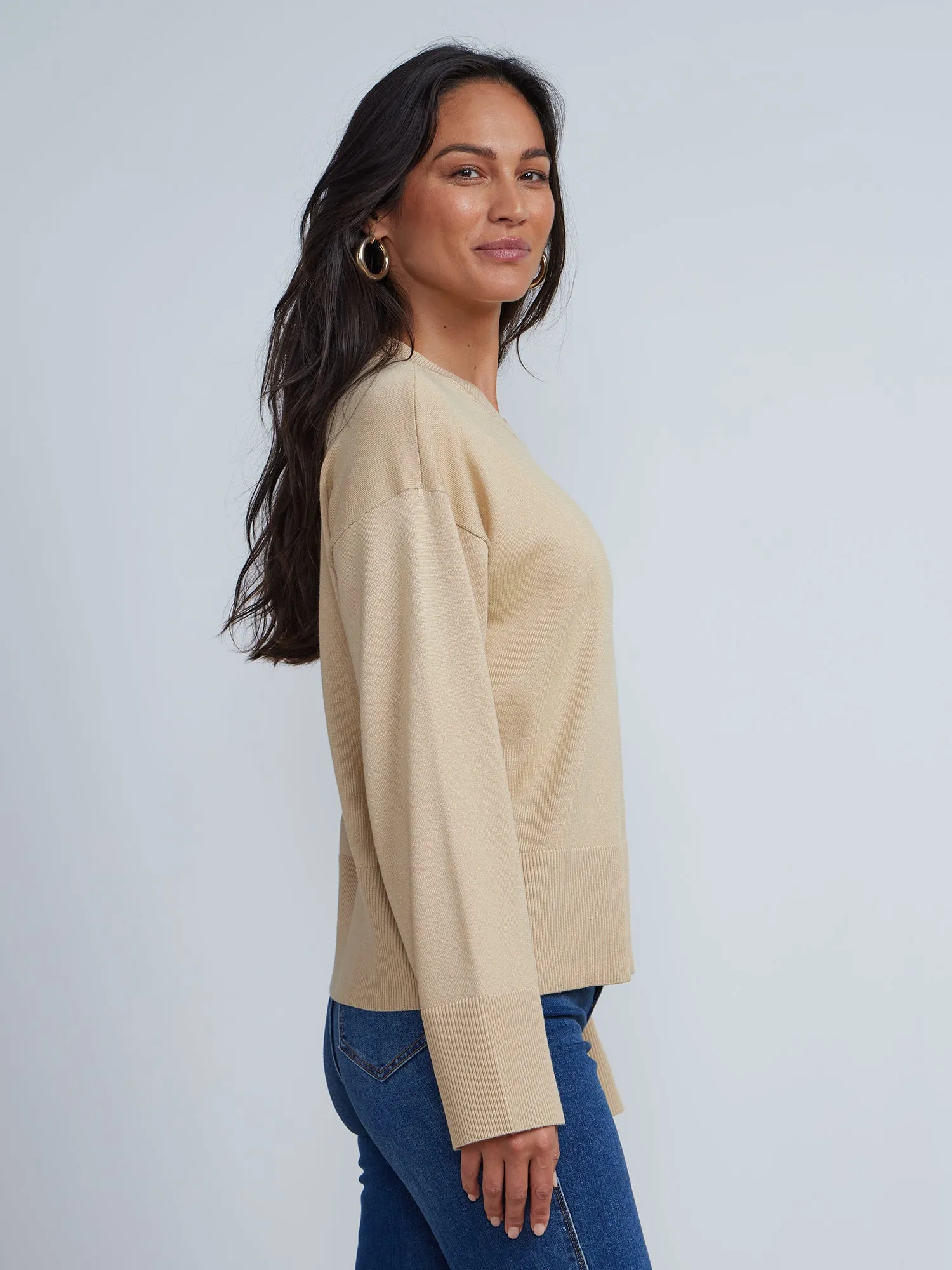 Boxy Button Hem Pullover