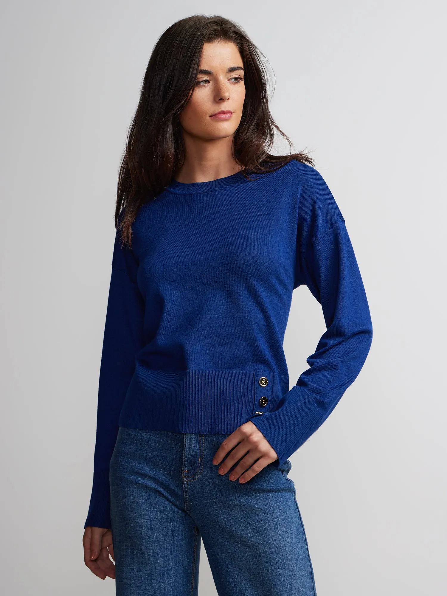 Boxy Button Hem Pullover