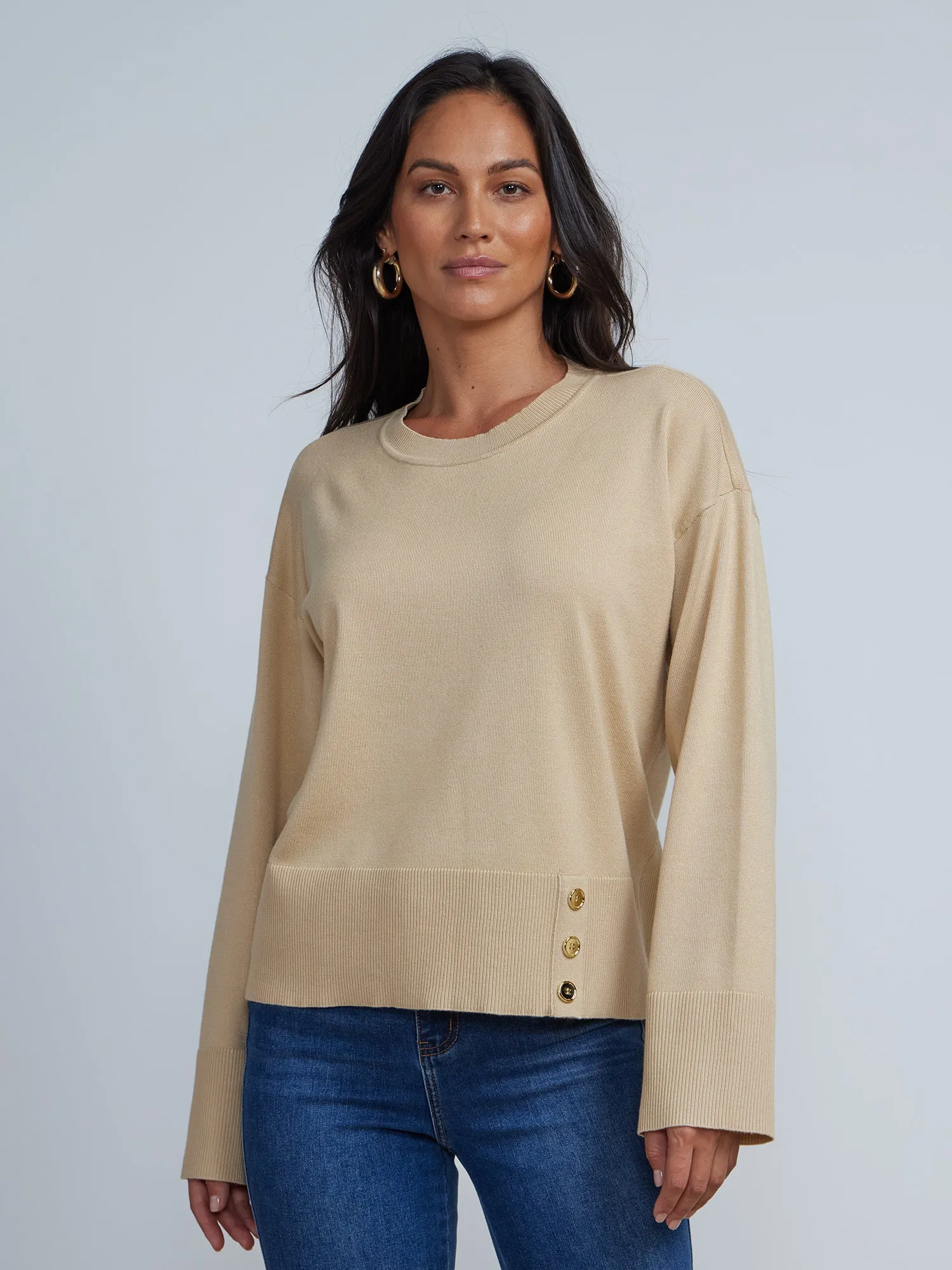 Boxy Button Hem Pullover