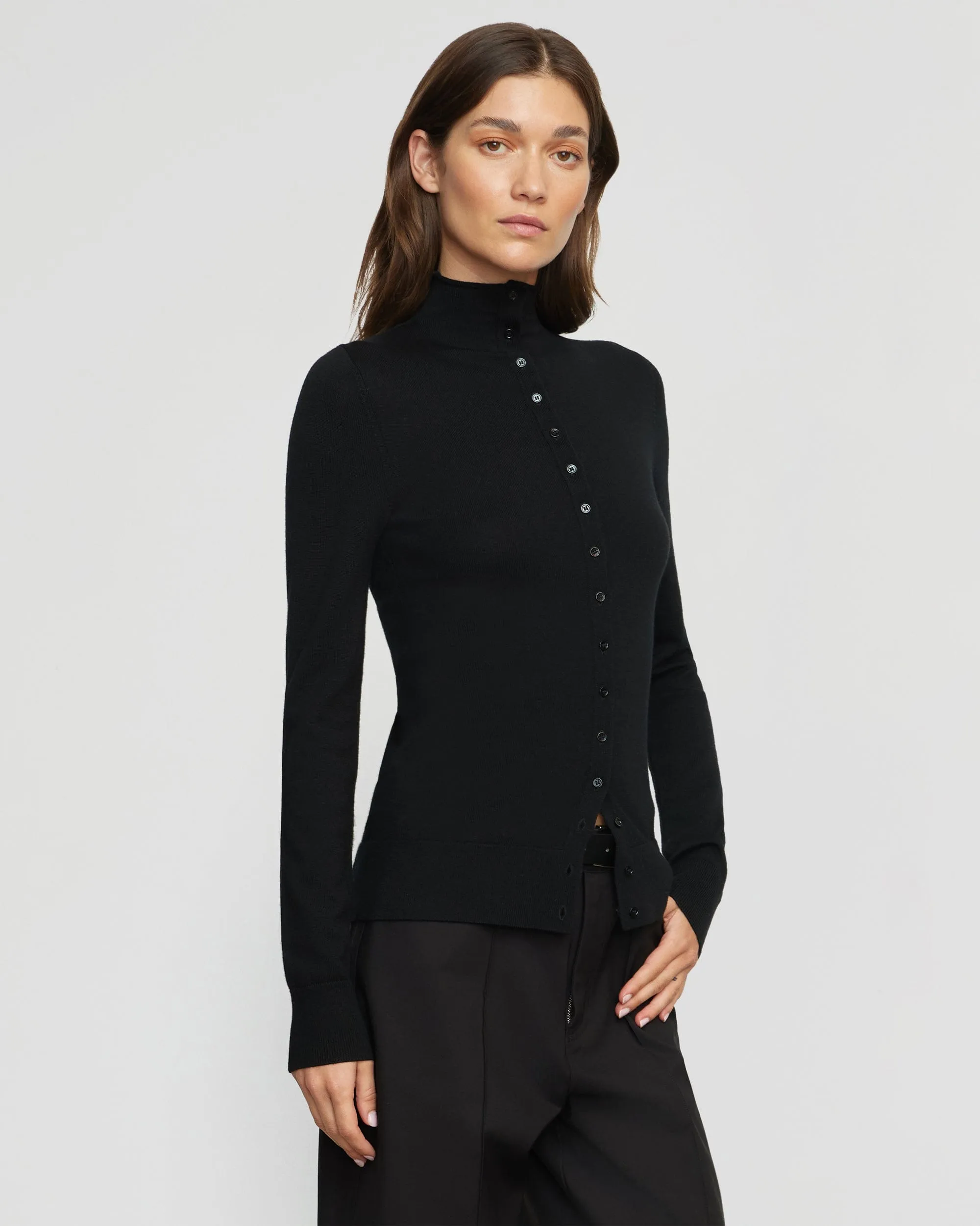 Charlene Wool Button Mock-Neck Sweater