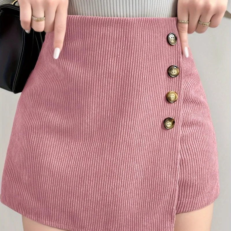 Chic High Waist Textured Skort with Asymmetrical Hem