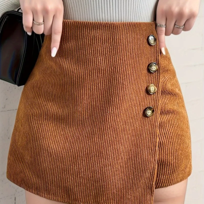 Chic High Waist Textured Skort with Asymmetrical Hem