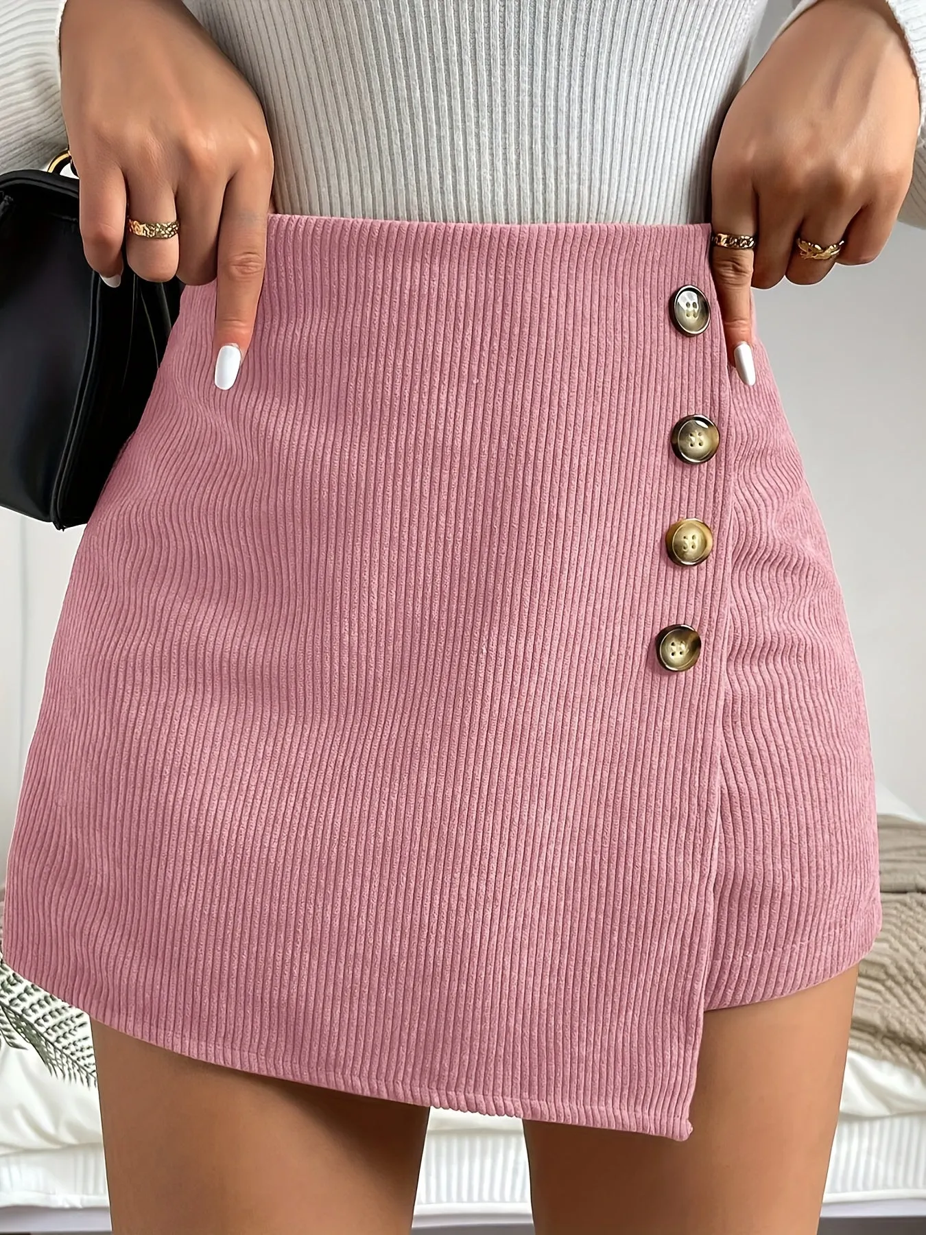 Chic High Waist Textured Skort with Asymmetrical Hem