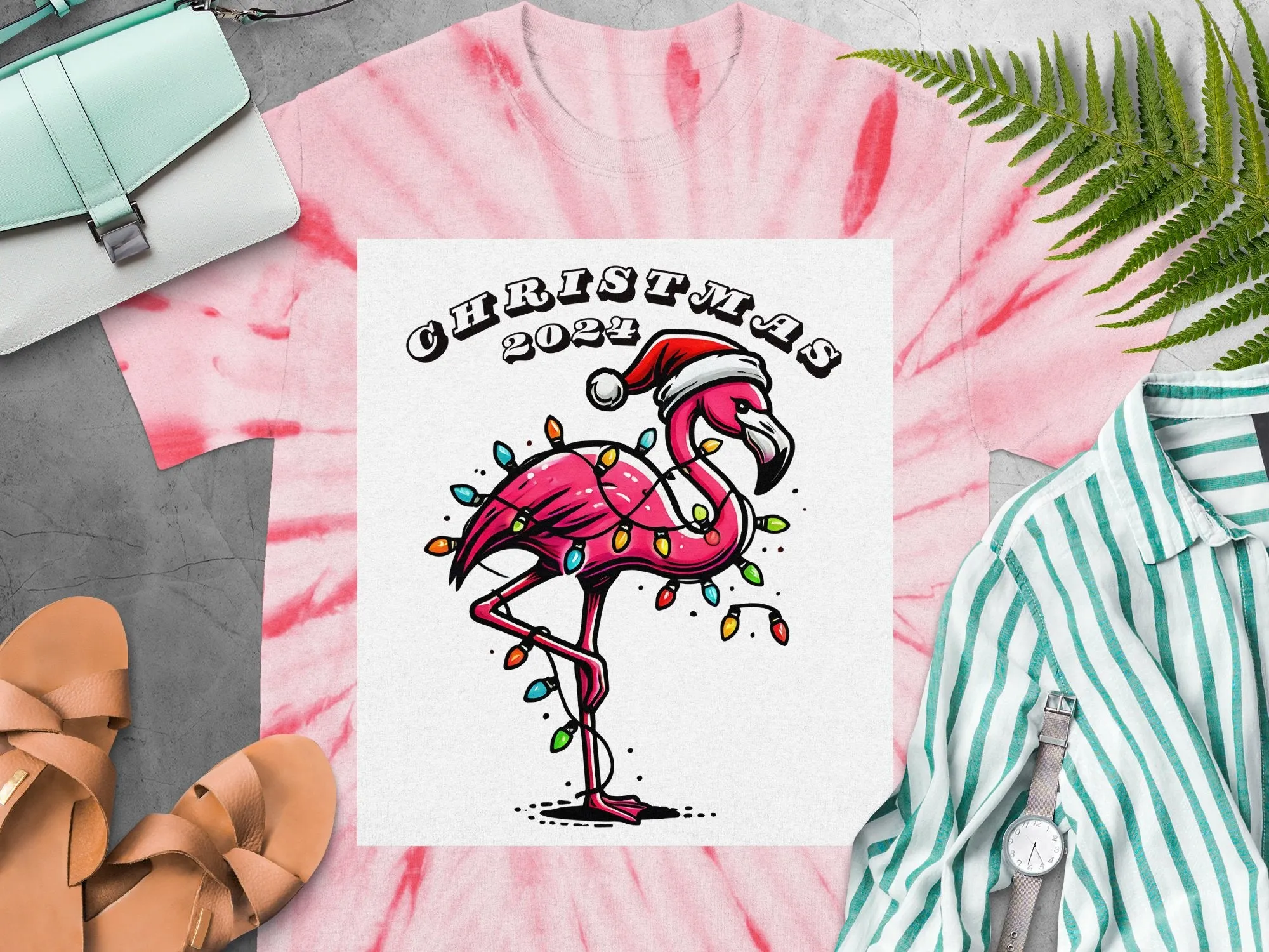 Christmas 2024 Flamingo Design T-Shirts