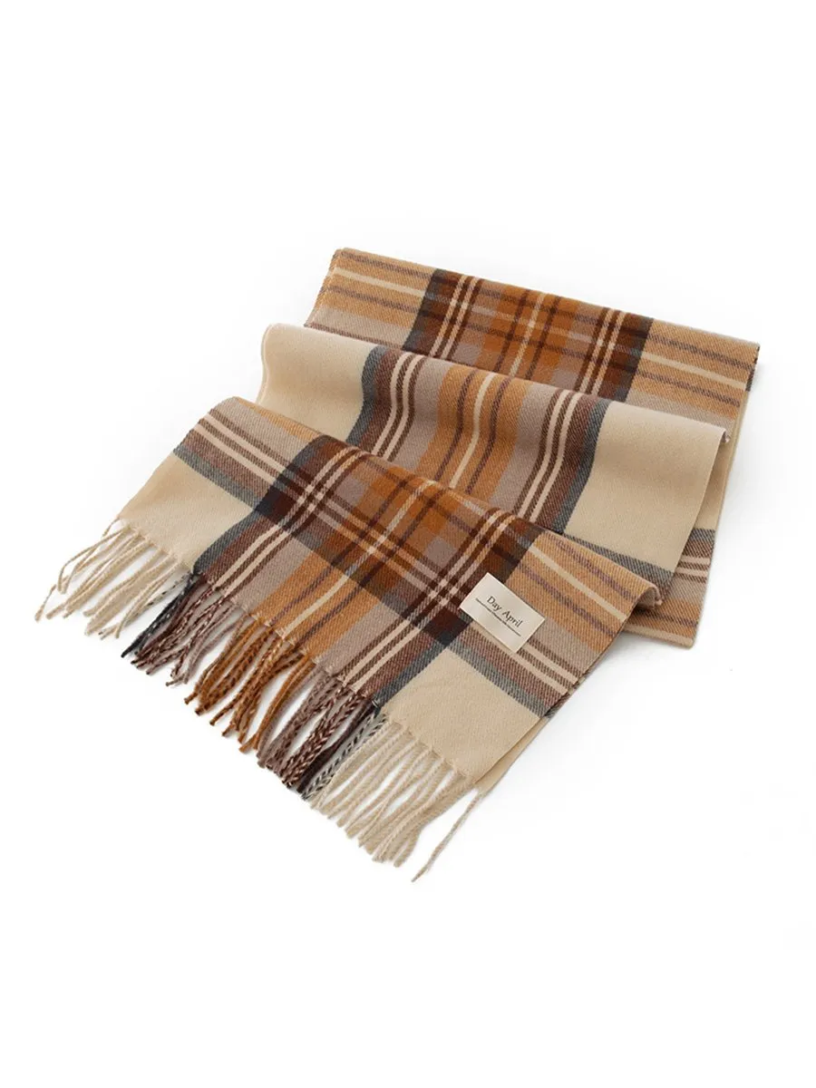 Christmas Plaid Warm Cashmere Tassel Scarf