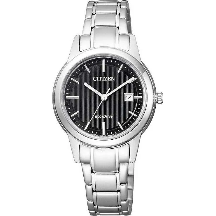 CITIZEN COLLECTION ECO-DRIVE FLEXIBLE SOLAR SILVER STRAP BLACK DIAL LADIES WATCH FE1081-67E