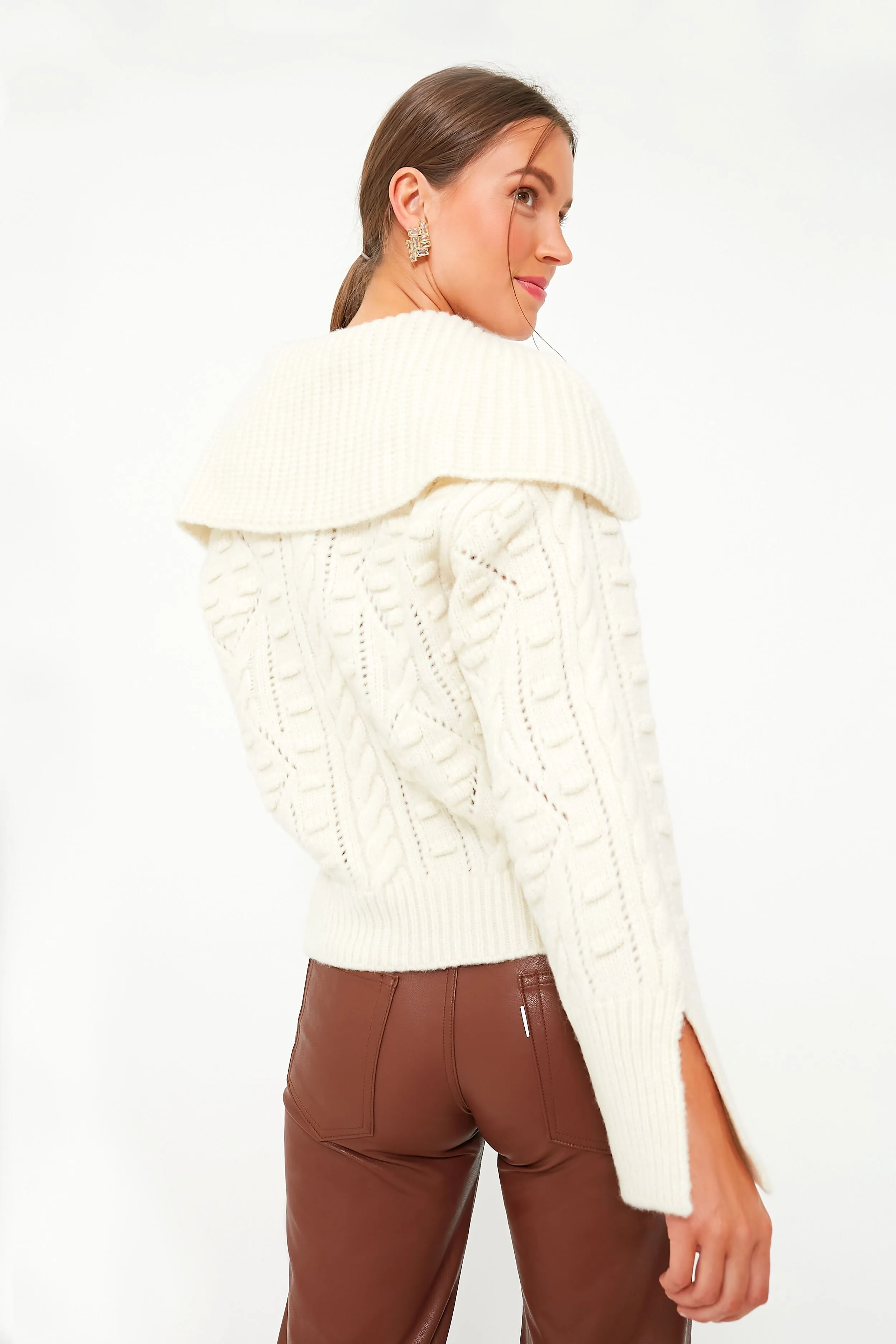 Cream Cele Long Sleeve Sweater with Collar