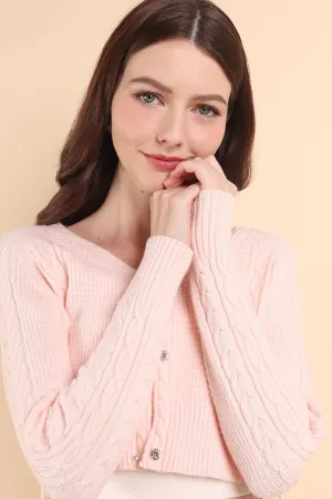 DANIELLE WEAVED CARDIGAN IN SOFT PINK