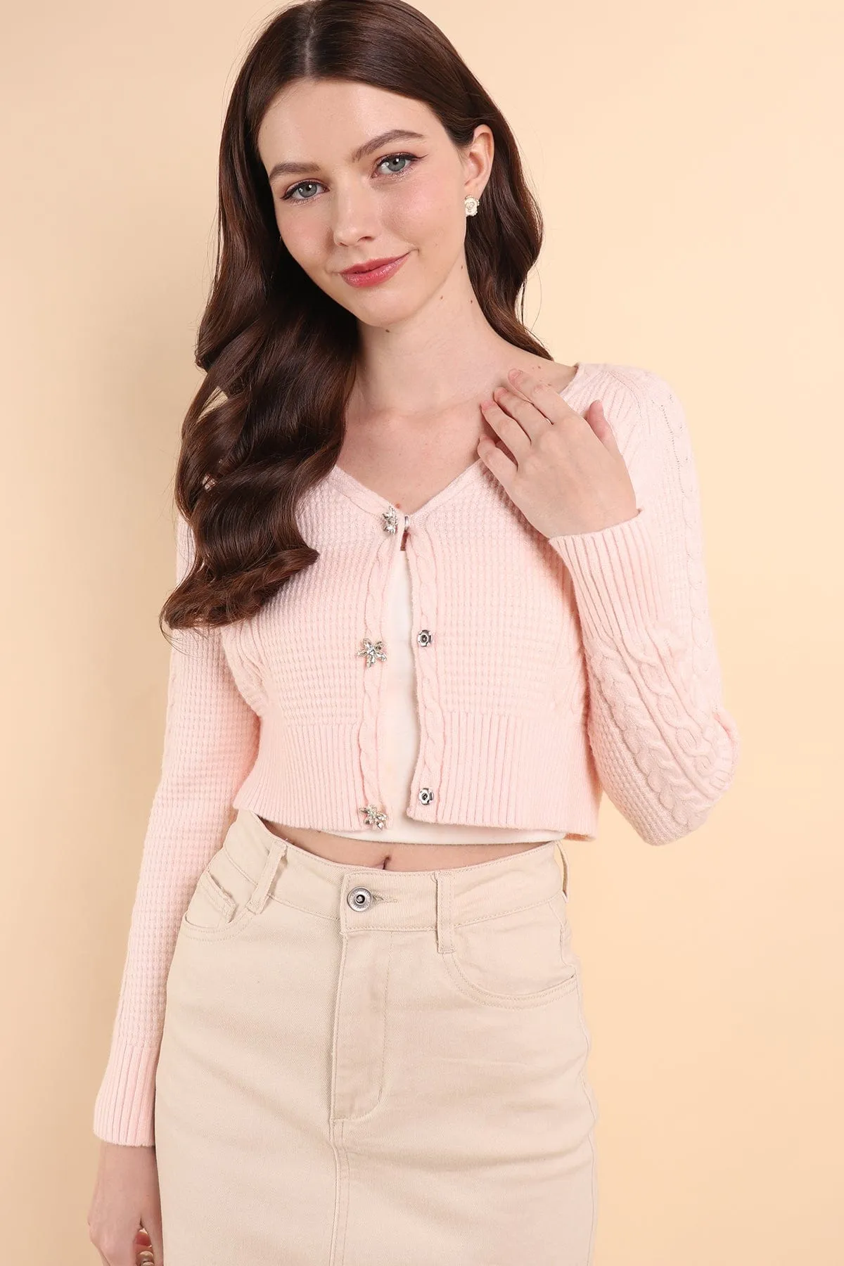 DANIELLE WEAVED CARDIGAN IN SOFT PINK