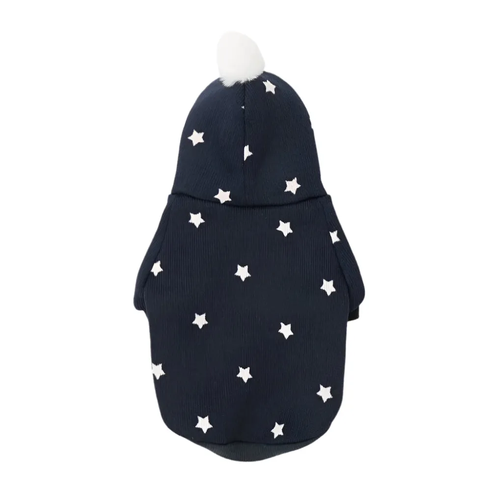 fleecy star hoodie with pom pom - navy