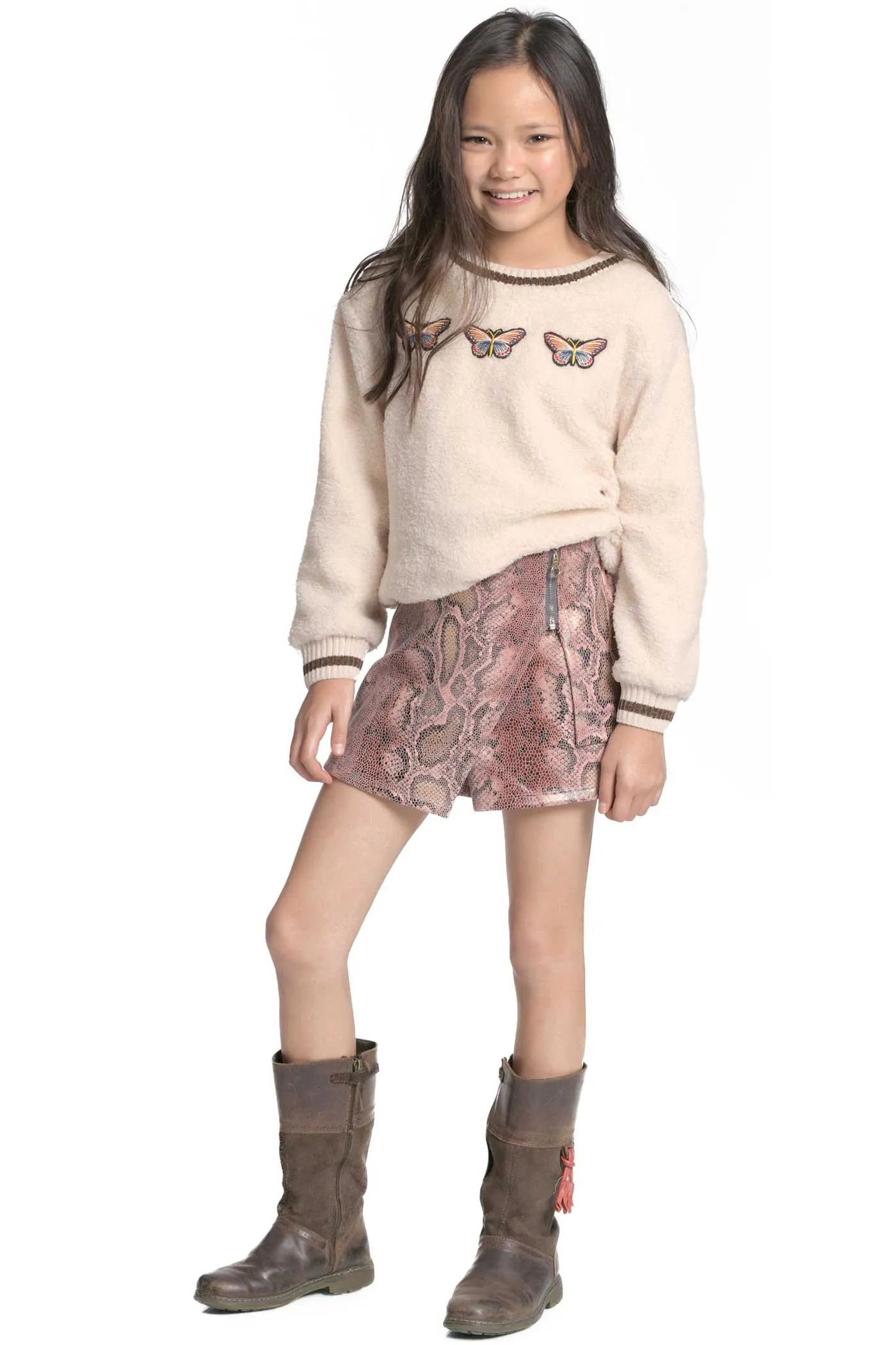 Girls Animal Print Faux Leather Skorts