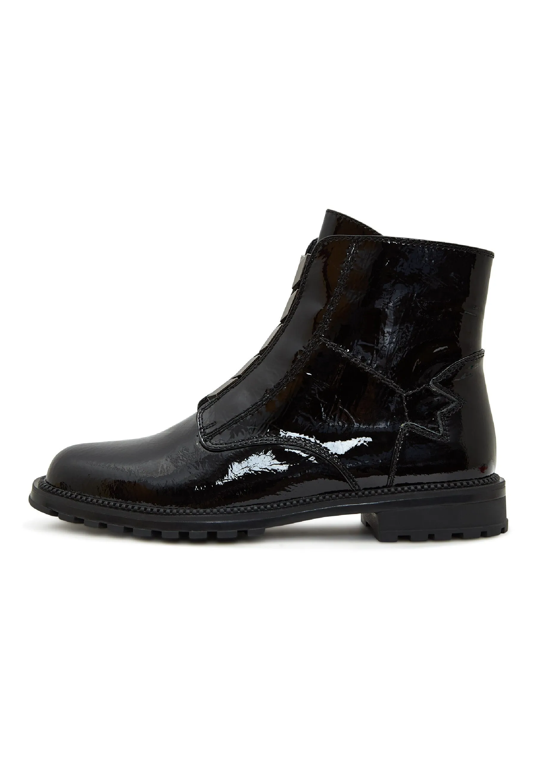 Glossy Zip-Up Ankle Boots - Black