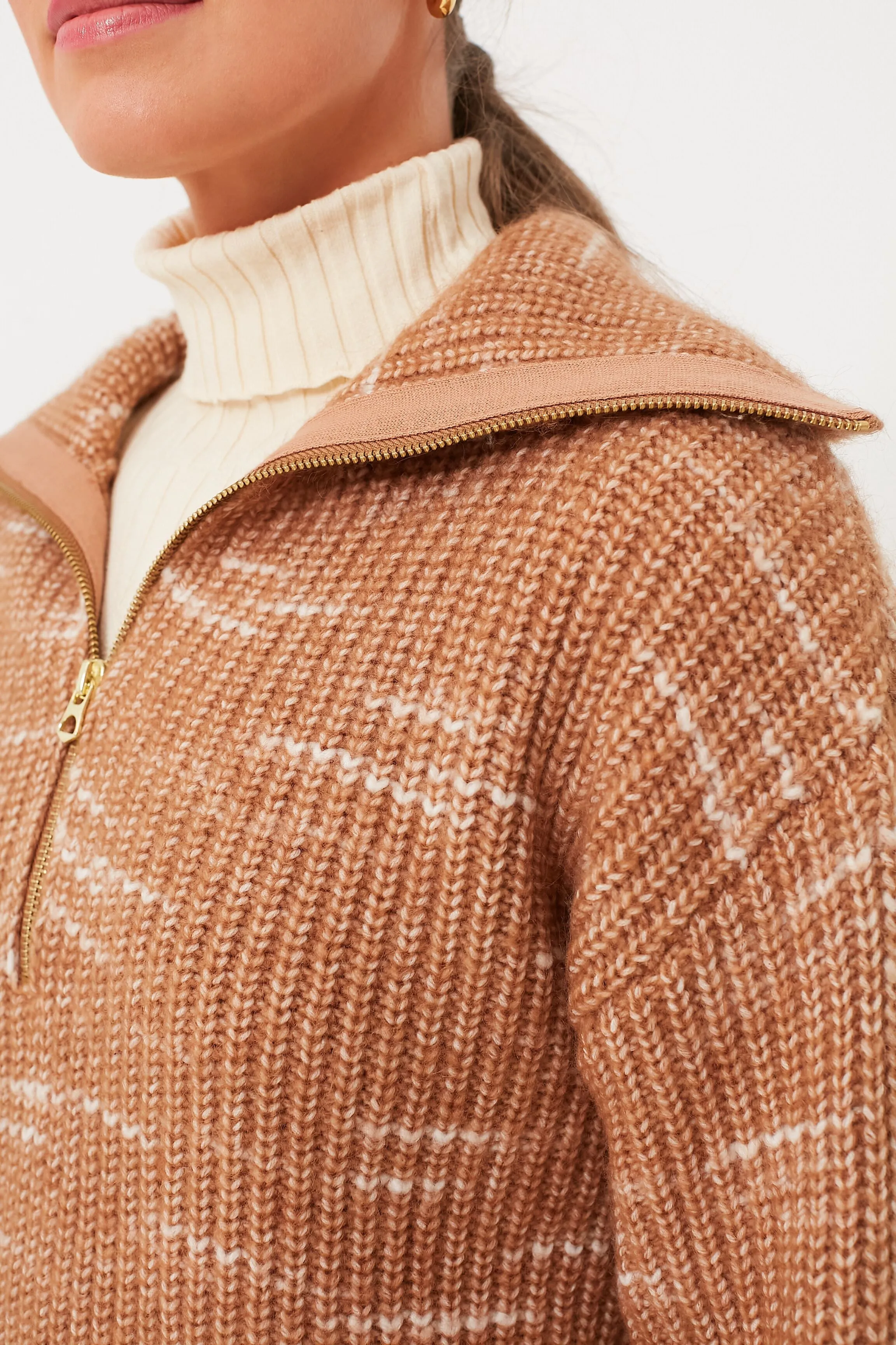 Golden Bronze and Egret Ridley Half Zip Knit