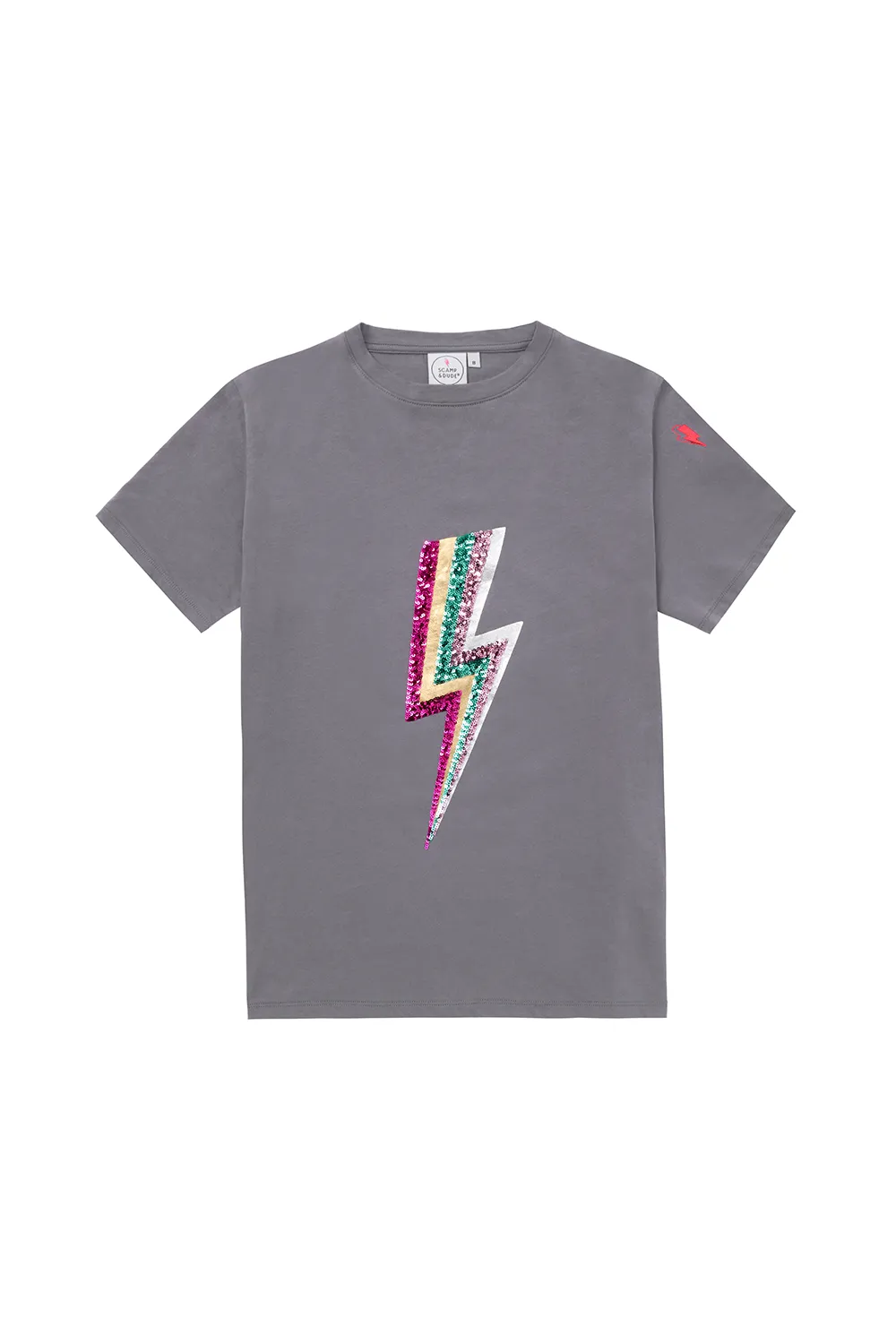 Grey with Multi Coloured Sequin and Foil Lightning Bolt T-Shirt