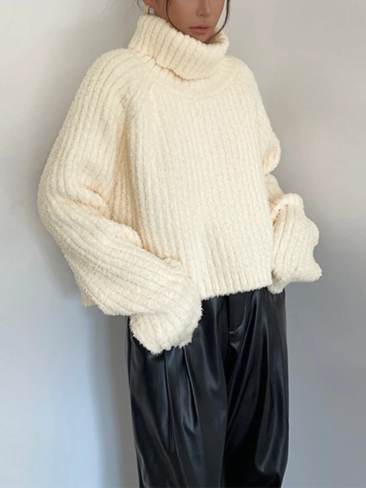 High Neck Graceful Ribbed Knit Sweater