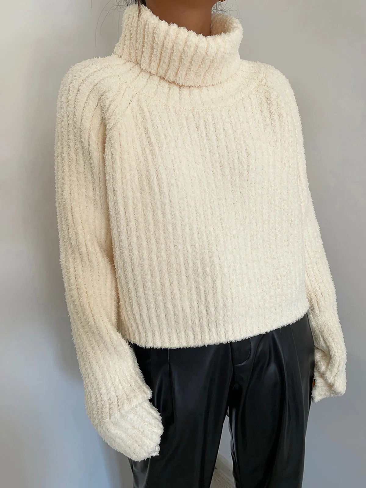 High Neck Graceful Ribbed Knit Sweater