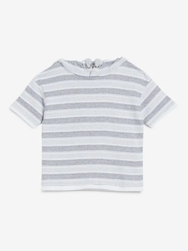 HOP Kids Grey Striped Hooded T-Shirts