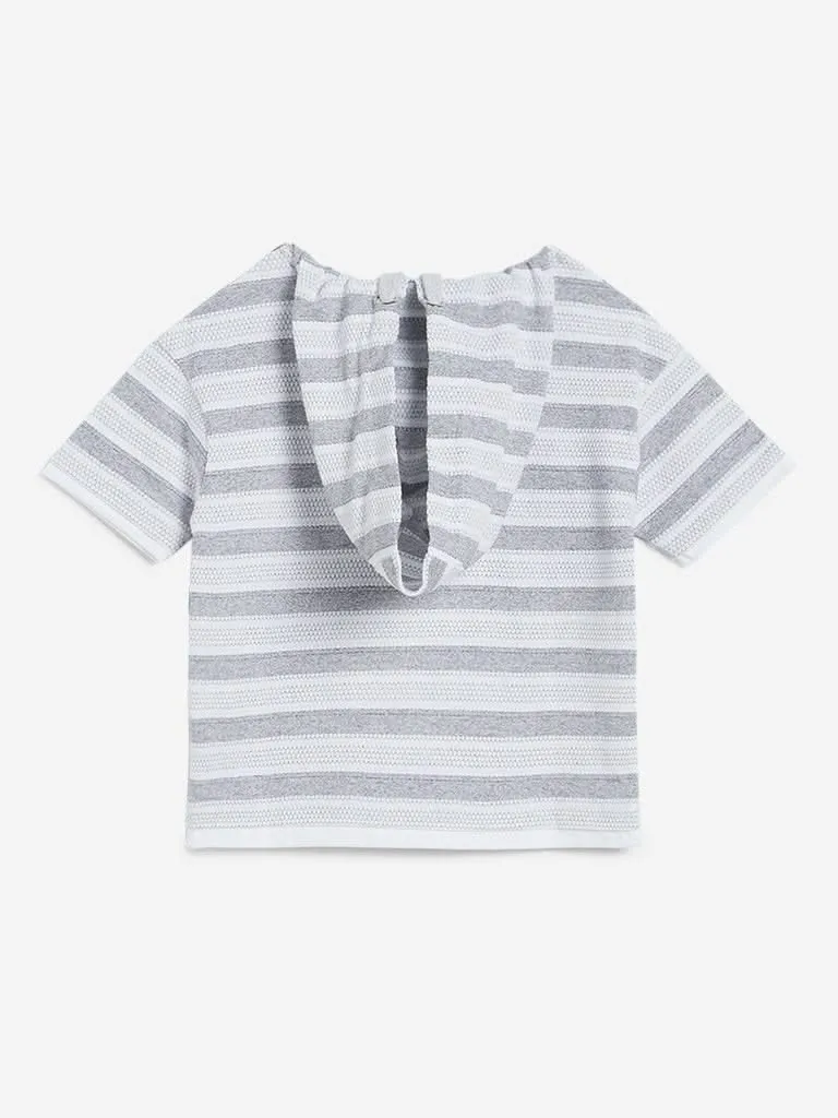 HOP Kids Grey Striped Hooded T-Shirts