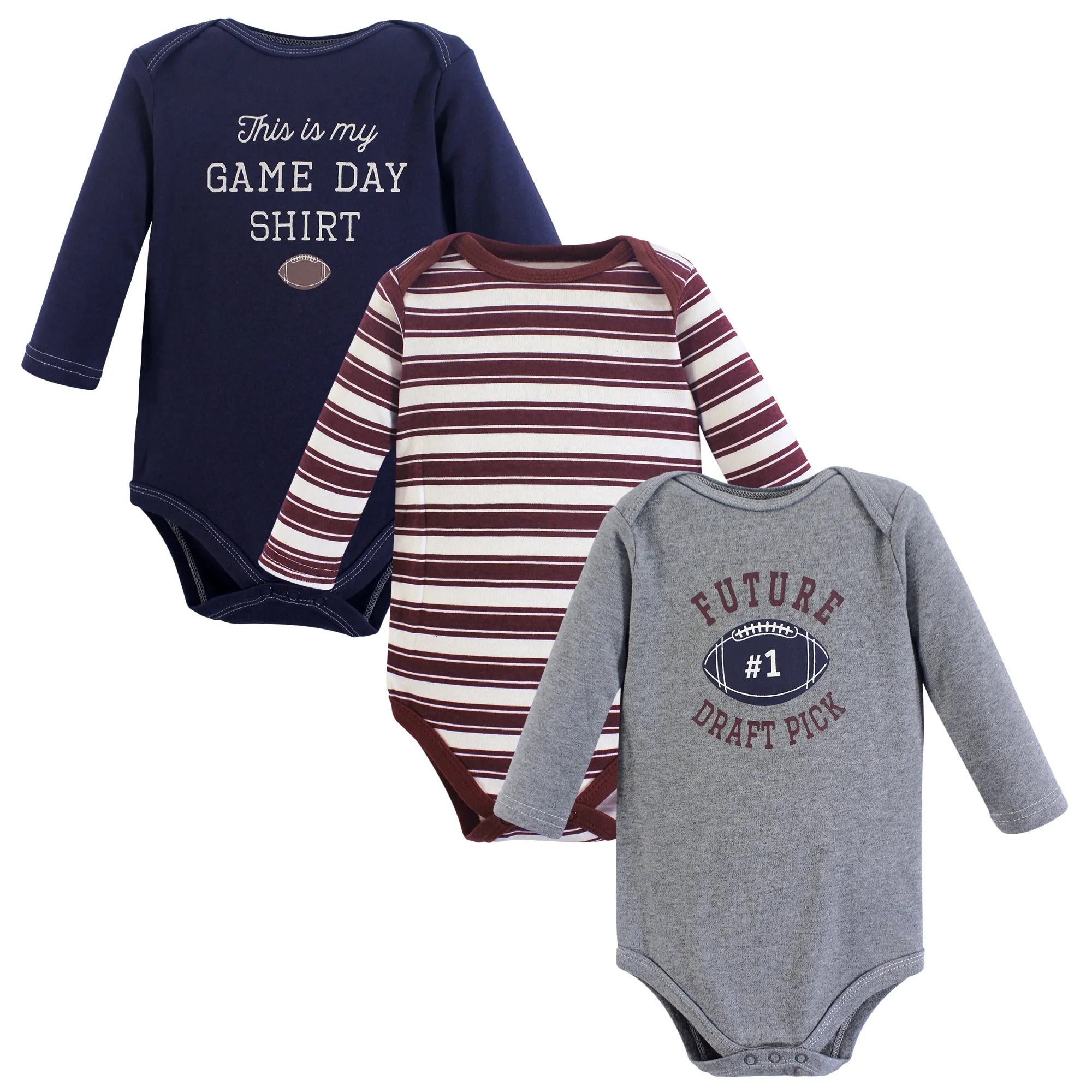 Hudson Baby Cotton Long-Sleeve Bodysuits, Blue Football