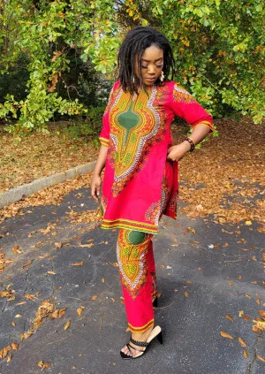 Jamilah Red Dashiki Top and pant set - DP3975LTP