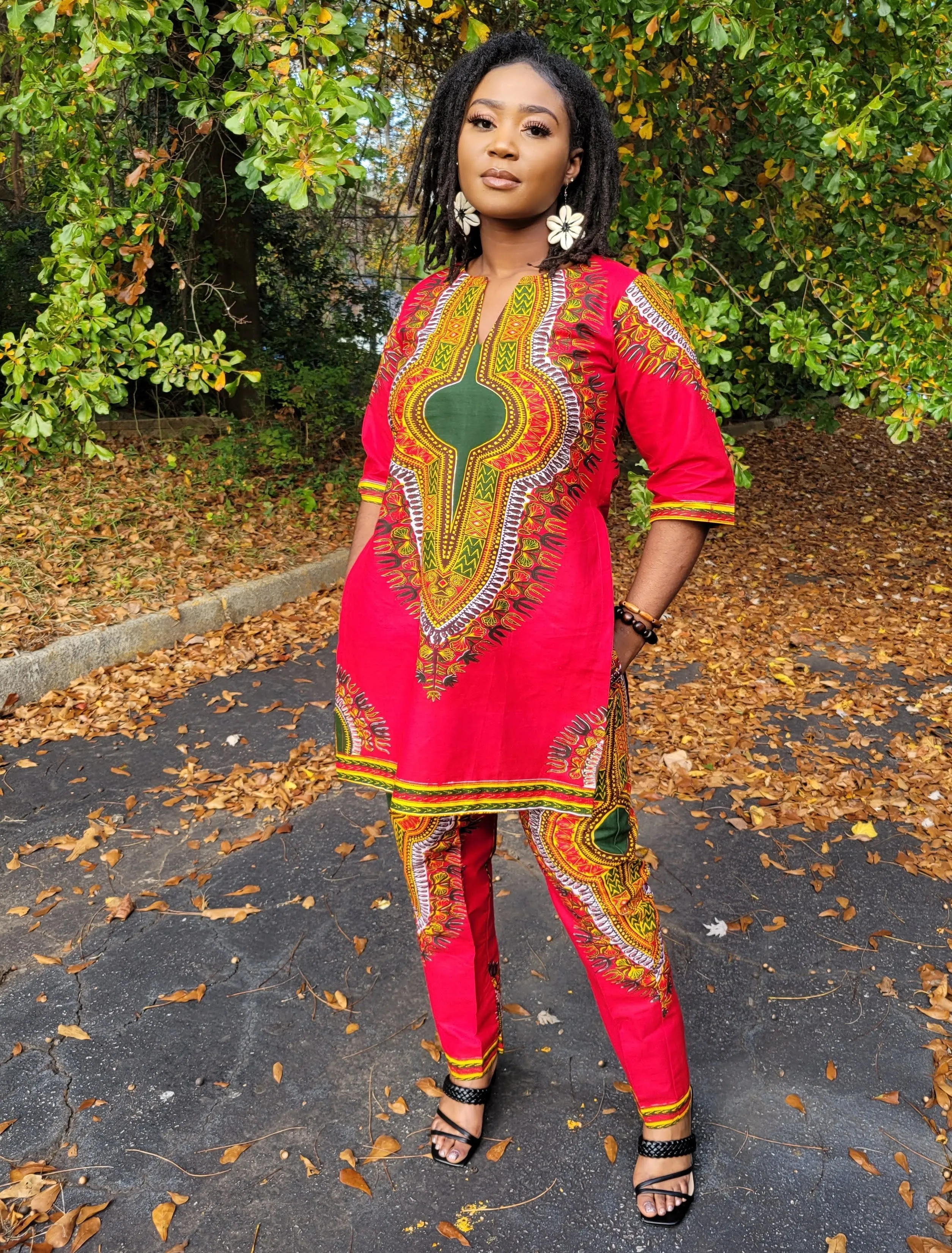 Jamilah Red Dashiki Top and pant set - DP3975LTP