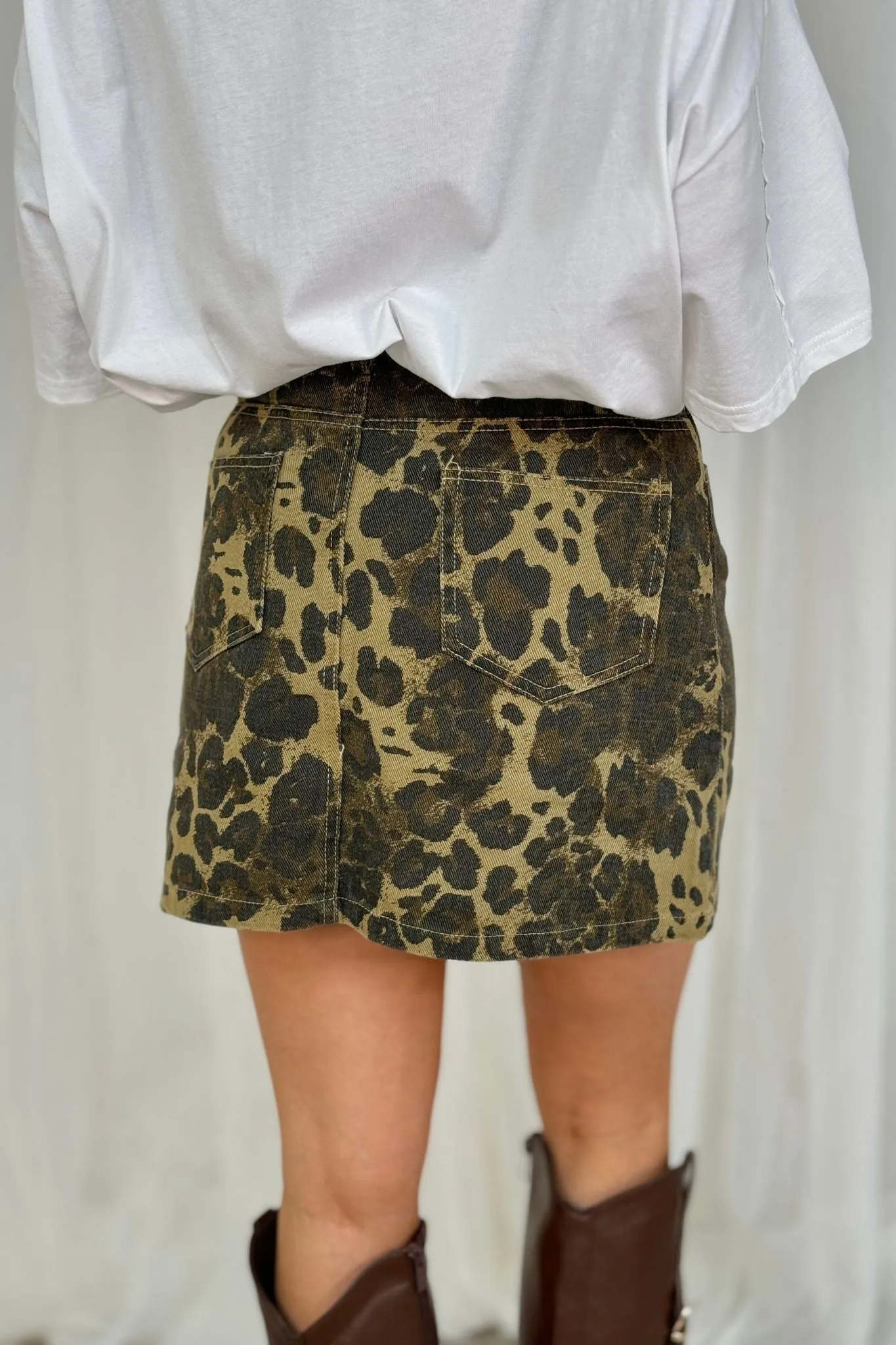 Jane Denim Skirt In Leopard Print