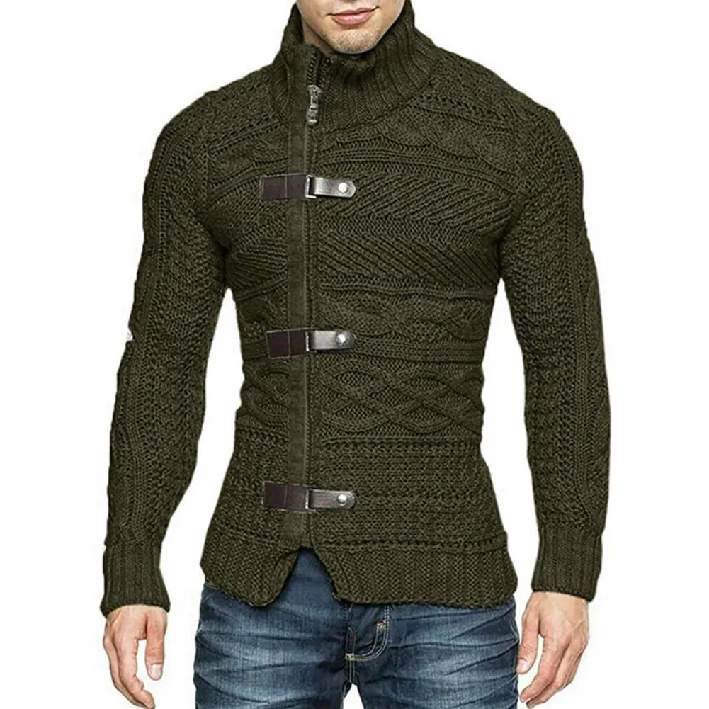 Jinquedai  Men's Sweaters Stretchy Stylish Acrylic Fiber Loose Sweater Coat Causal-Solid Color Slim Fit Turtleneck Pullovers Sweater