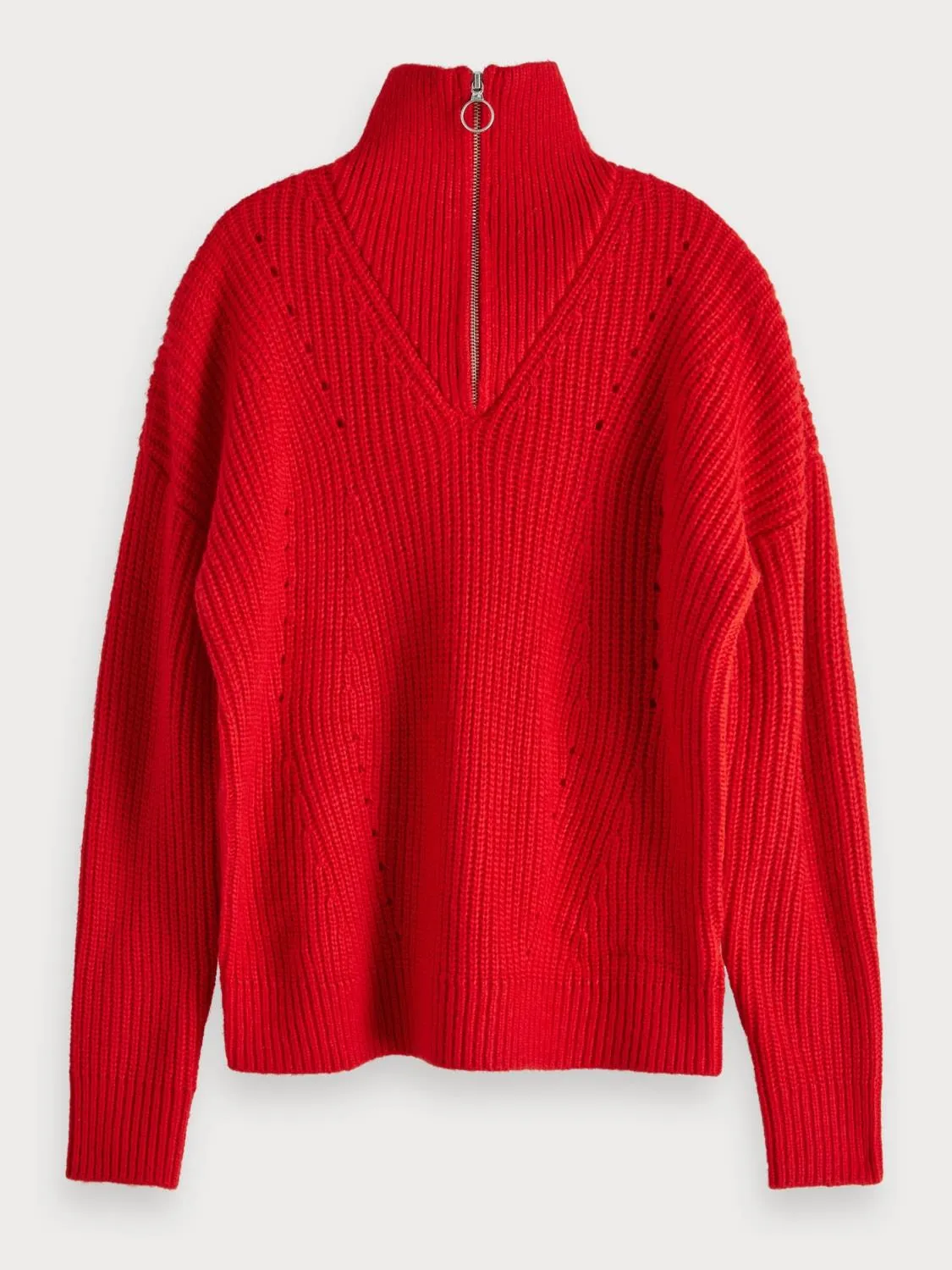 Knitted Zip-Up Pullover (Red)