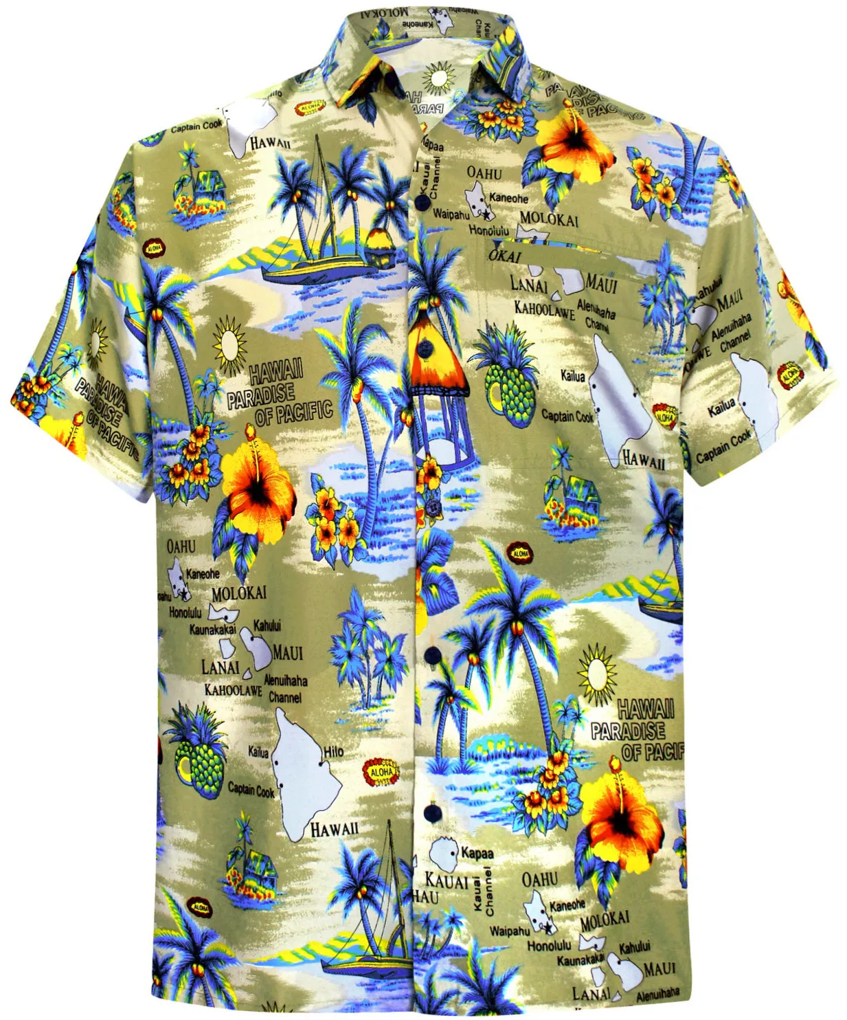 LA LEELA Shirt Casual Button Down Short Sleeve Beach Shirt Men Aloha Pocket  Beige_W192