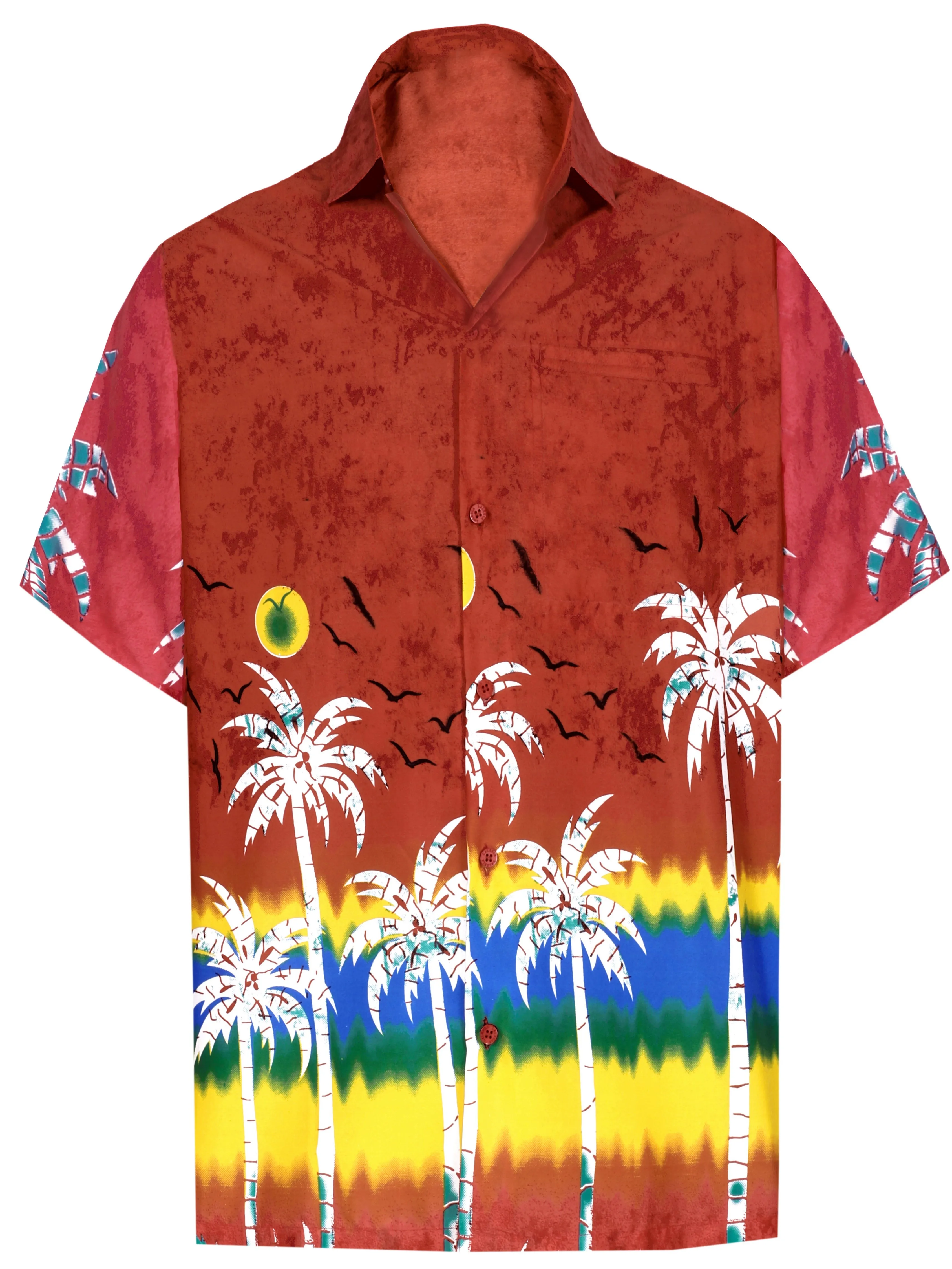 LA LEELA Shirt Casual Button Down Short Sleeve Beach Shirt Men Aloha Pocket Blood Red_AA108