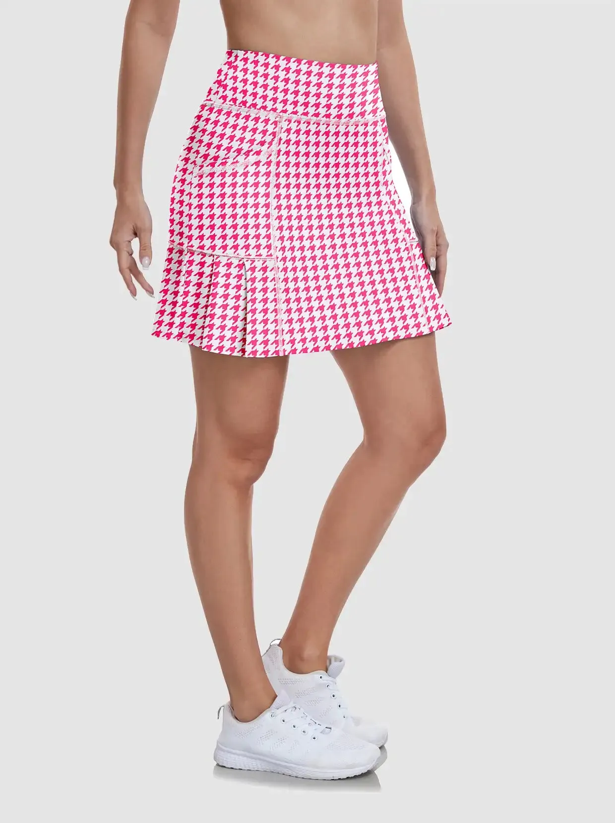 Ladies Pink Houndstooth Pleated Skort with Shorts and Pockets