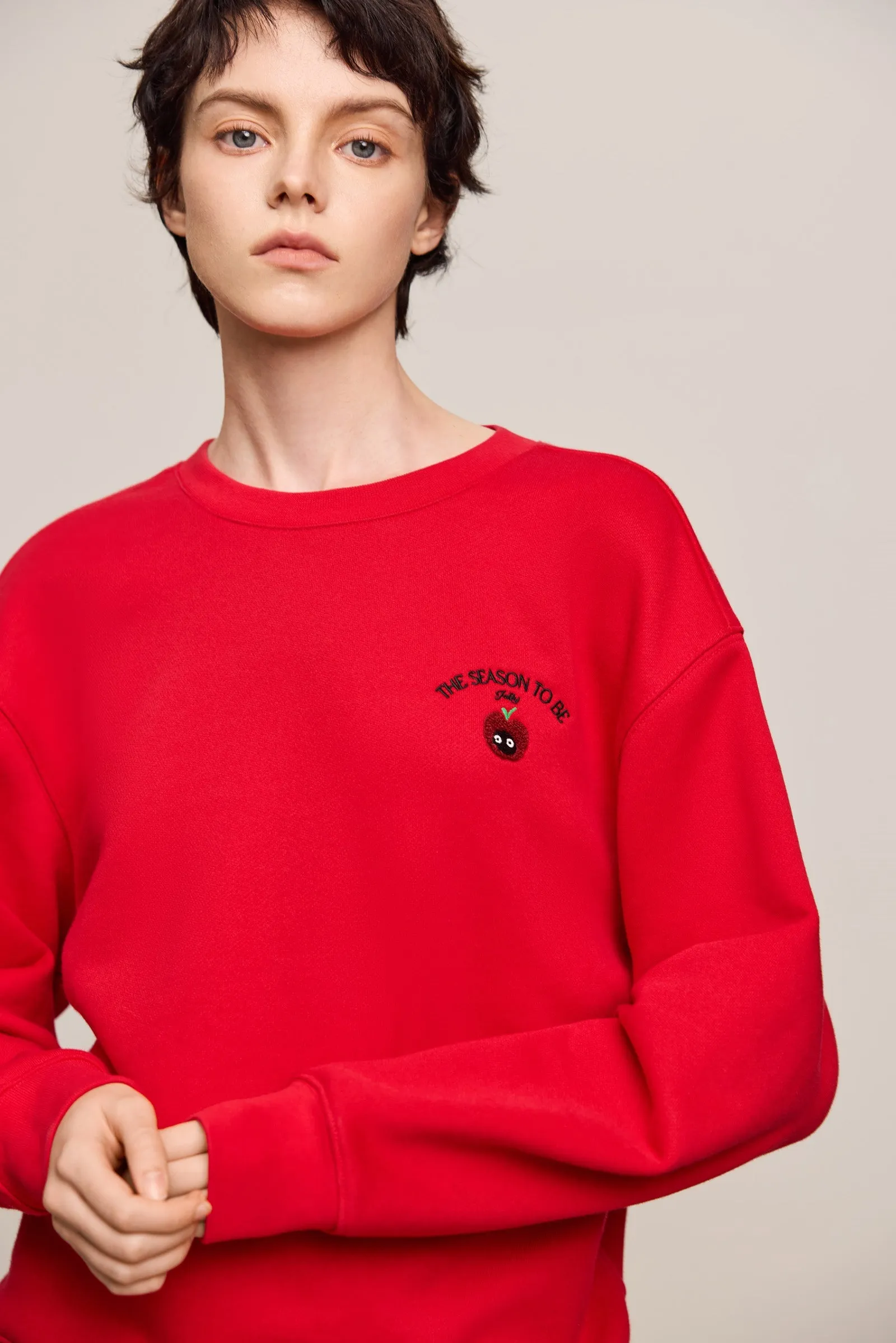 LILY Festive Fleece-Lined Red Crewneck Sweatshirt