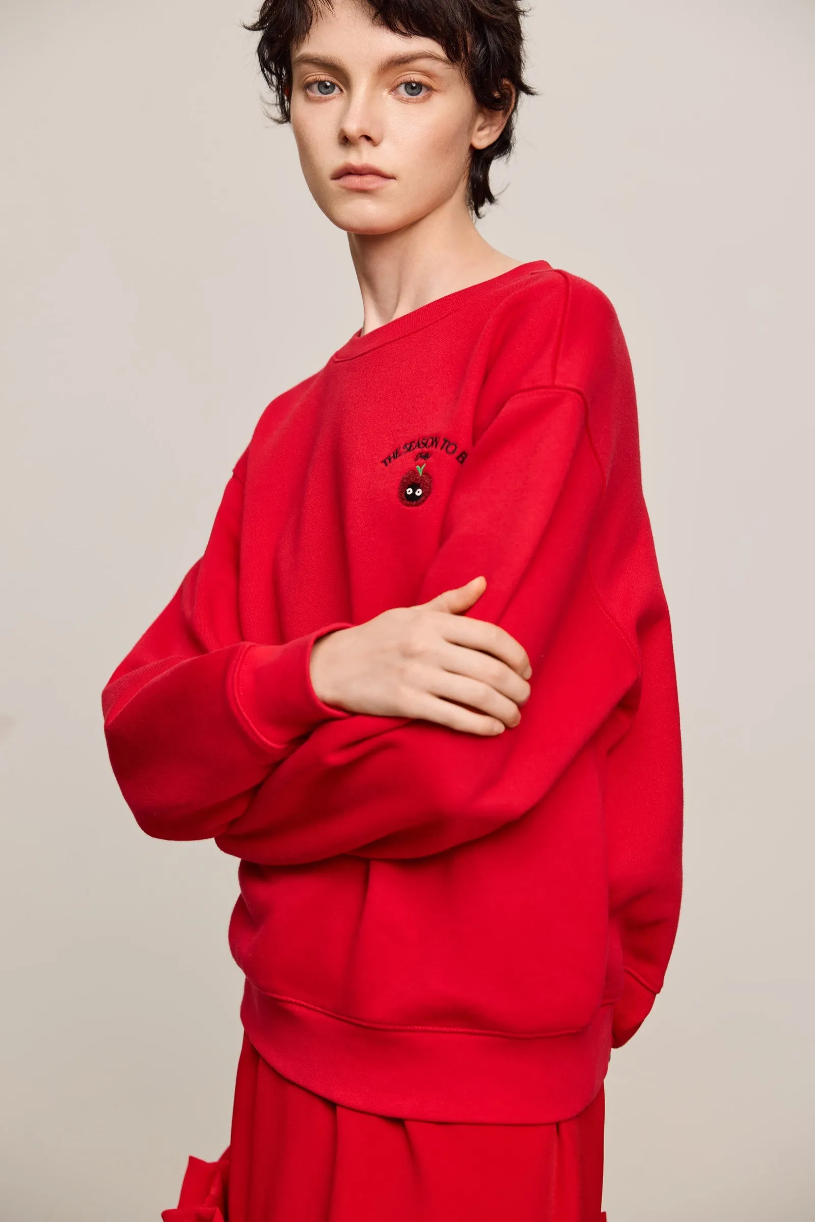 LILY Festive Fleece-Lined Red Crewneck Sweatshirt