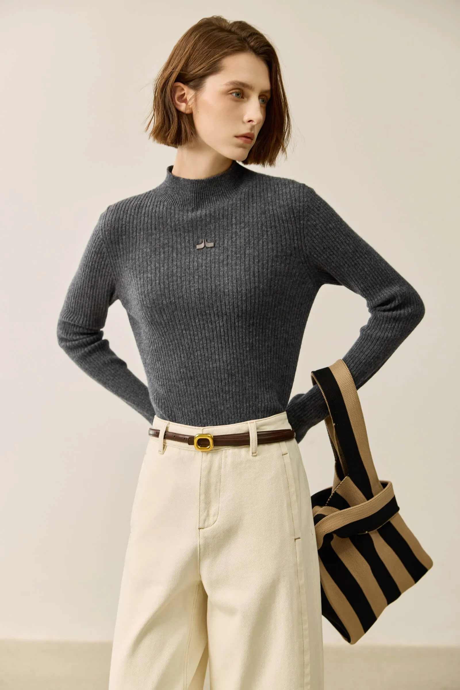 LILY Merino Wool Versatile Half-Turtleneck Sweater