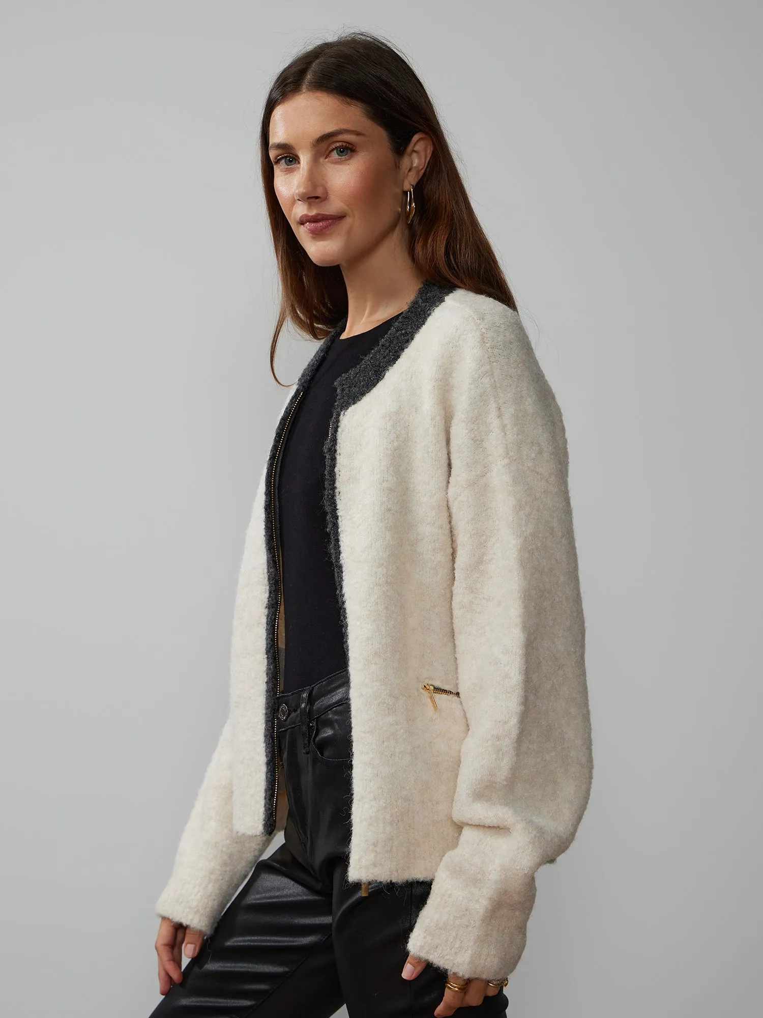 Long Sleeve Boucle Texture Cardigan