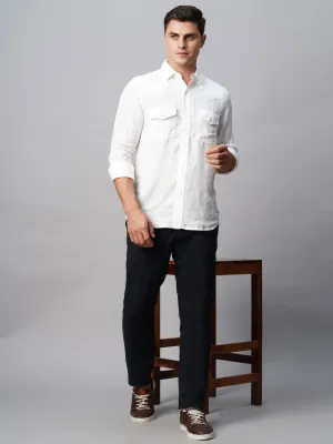 Men's 100% White Linen Regular Fit Long Sleeved Shirt