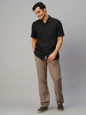 Men's Black 100% Linen Regular Fit Shirt