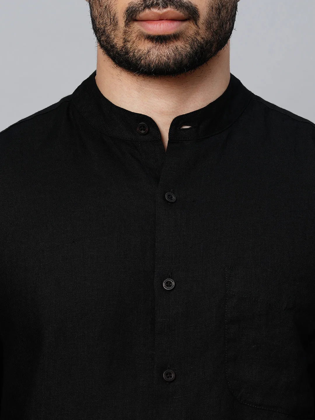 Men's Black 100% Linen Regular Fit Shirt