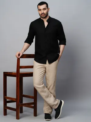 Men's Black 100% Linen Regular Fit Shirt