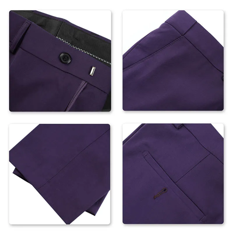 Men's Classic Slim Fit Stretch Flat Front Slacks Dress Pants Purple