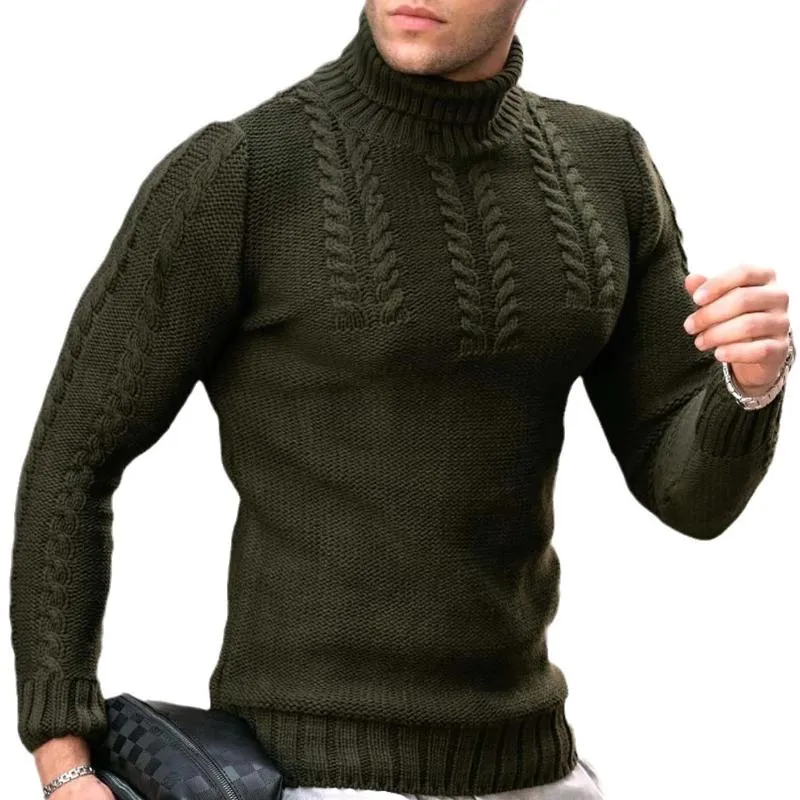 Men's Retro Casual Solid Color Turtleneck Knitted Sweater 36787209TO