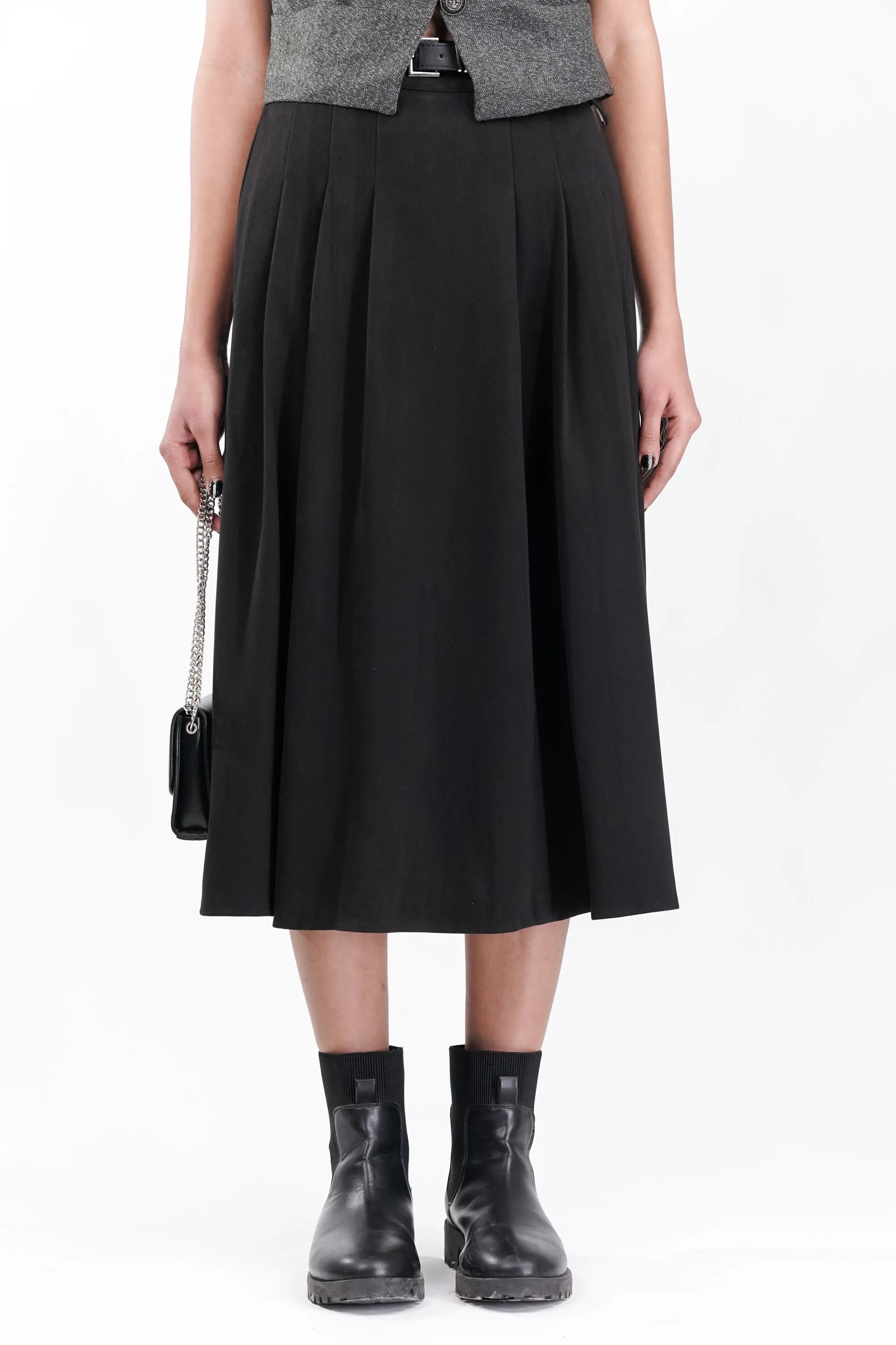 Midnight Suede Pleated Skirt